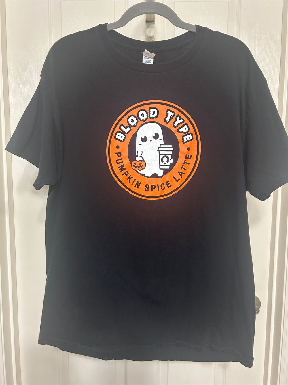 Hanes Funny Graphic Tee for Fall Blood Type Pumpkin Spice Latte Cotton 100 Lg